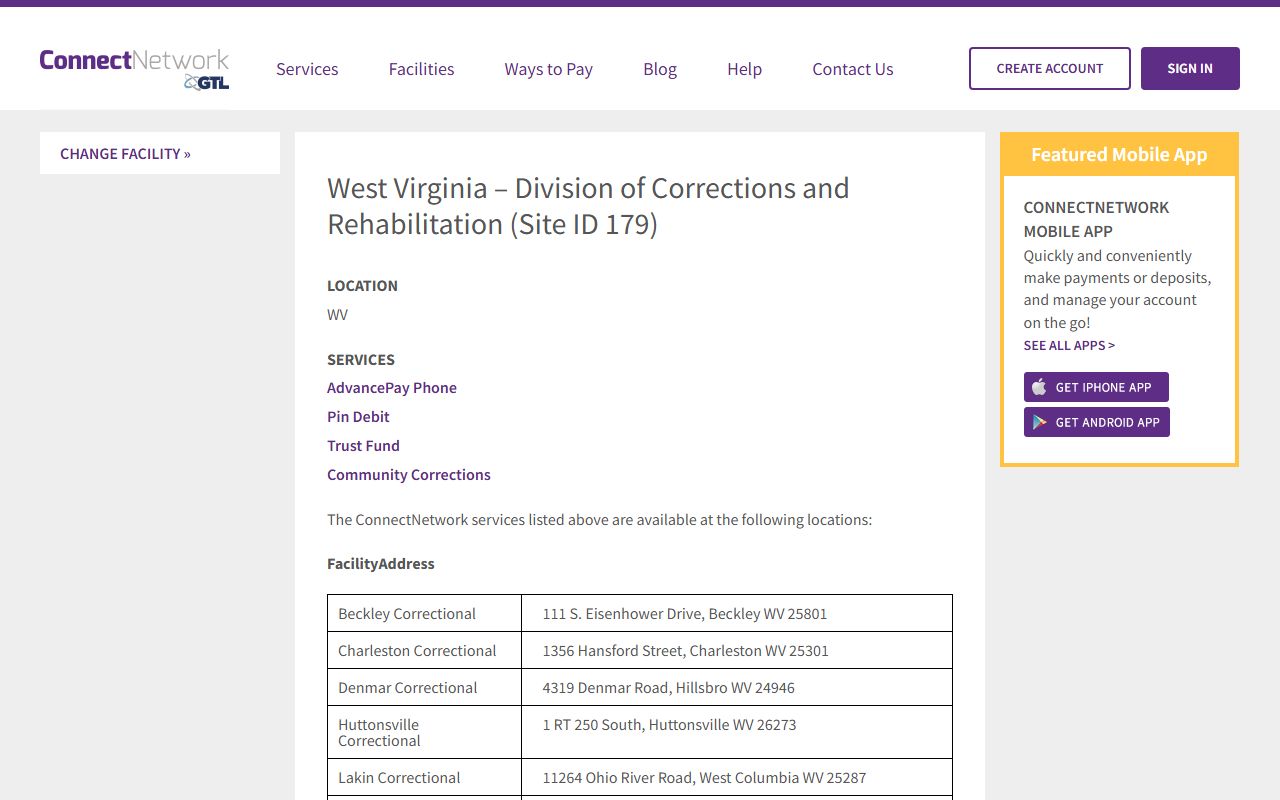 ConnectNetwork services for Central Regional Jail inmate money and phone accounts
